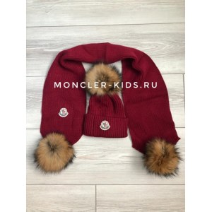 Детская шапка + шарф Монклер бордо